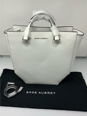 Sage Aubrey Lordes White Leather Tote Bag - Structured Everyday Carryall